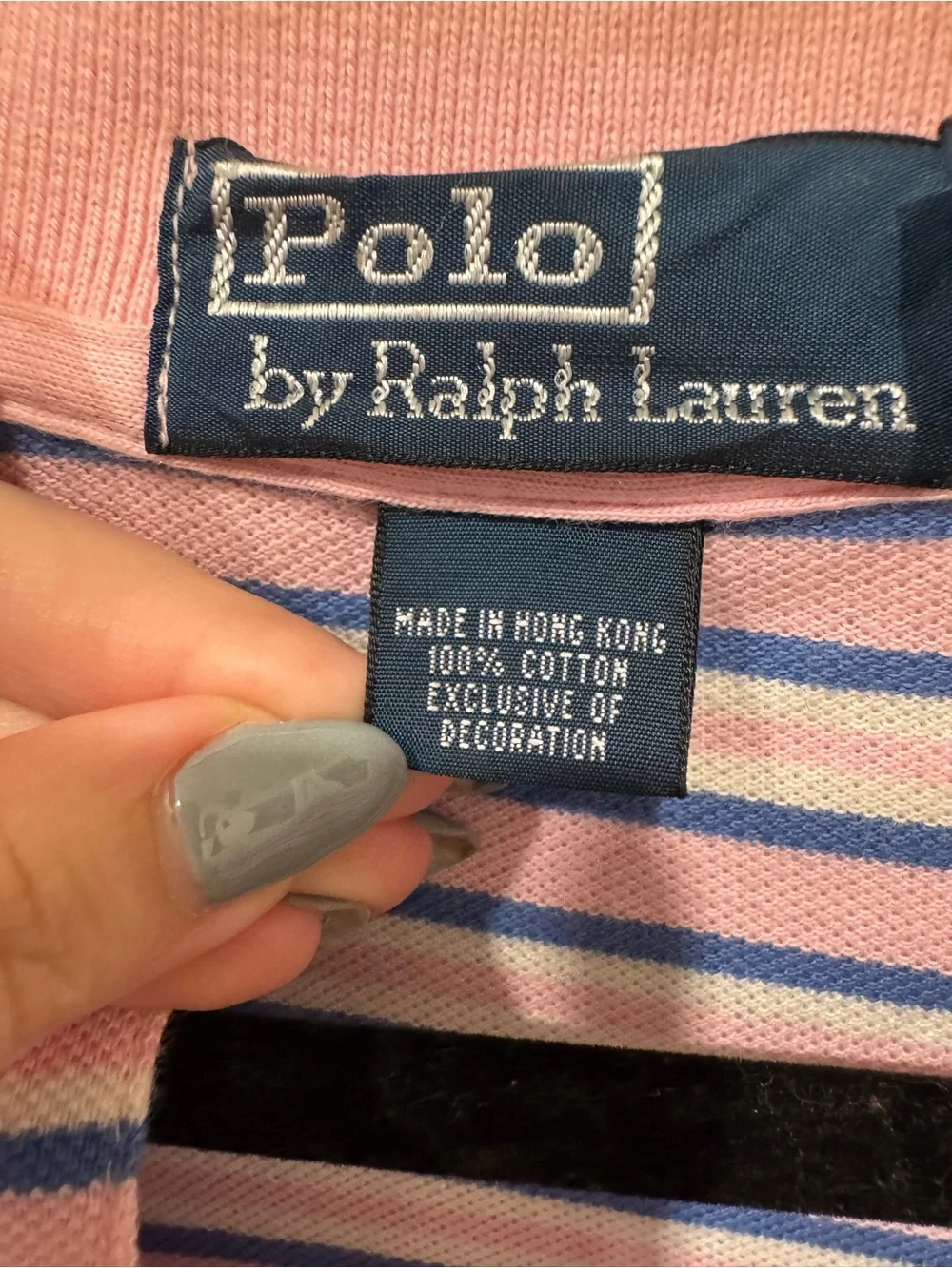 Ralph Lauren Pink Polo with Navy & White Stripes